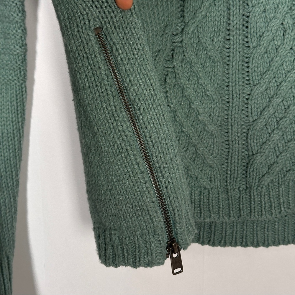 Roxy Cable Knit Sweater Cotton Wool Blend Sage Green Cozy Coastal Grandmacore M - Picture 11 of 13